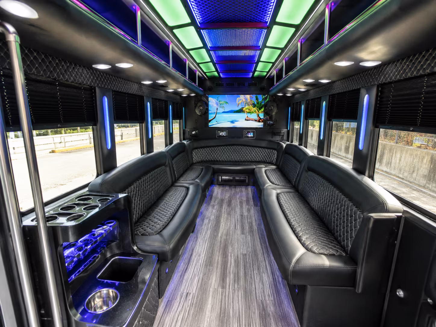 mission viejo 18 passenger party bus inside