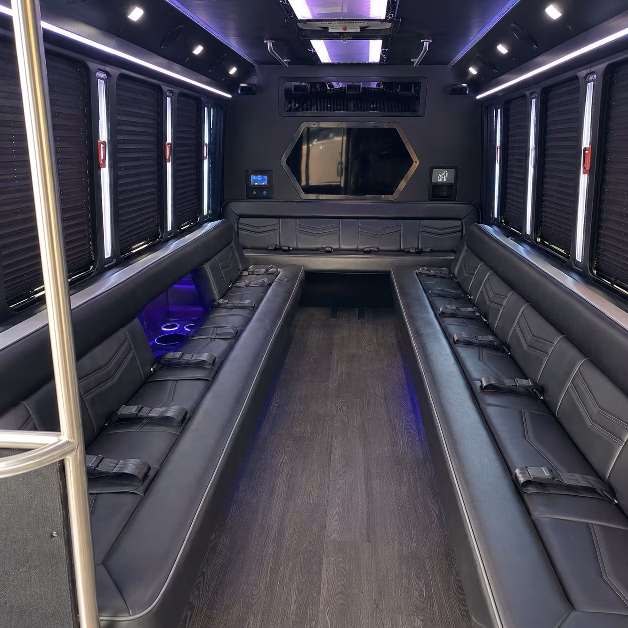 mission viejo 18 passenger party bus interior